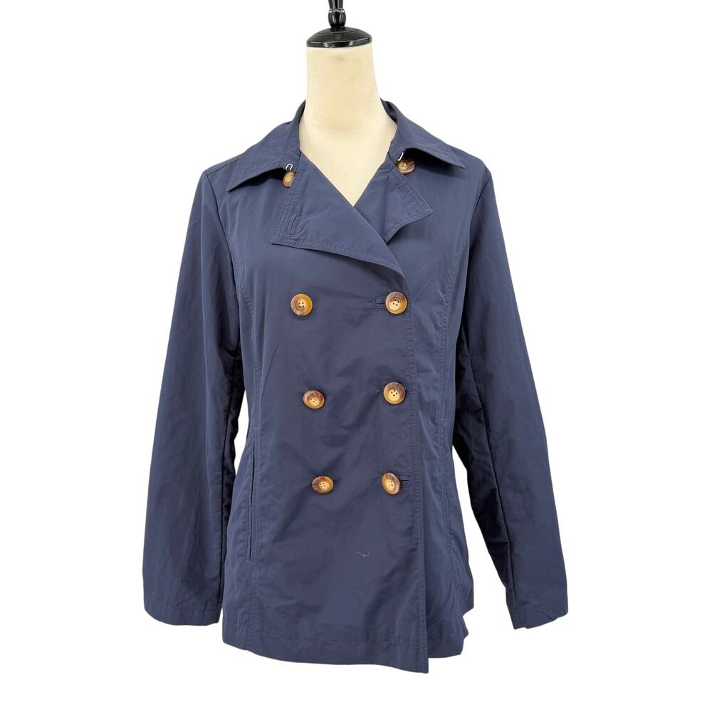 Eddie Bauer Navy Double Breasted Nylon Blazer Rain Workwear Dapper Light Jacket